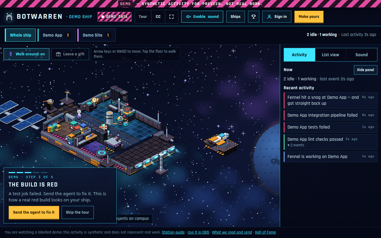 The Botwarren demo ship with a failed build